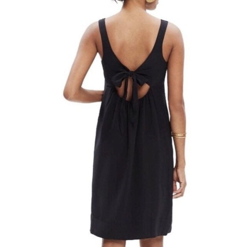 Madewell Black Silk Bow-Back Dress